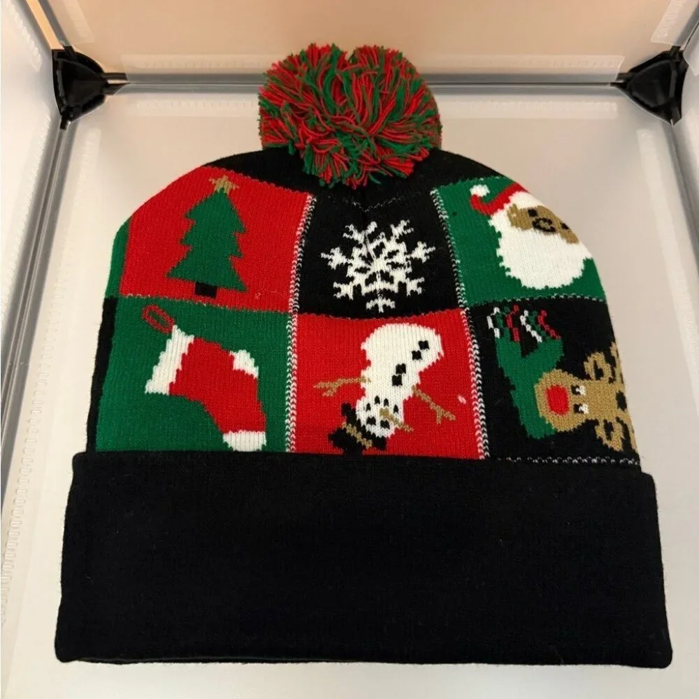 Christmas Festive Adults & Kids Light Up Pom-Pom Beanie One Size